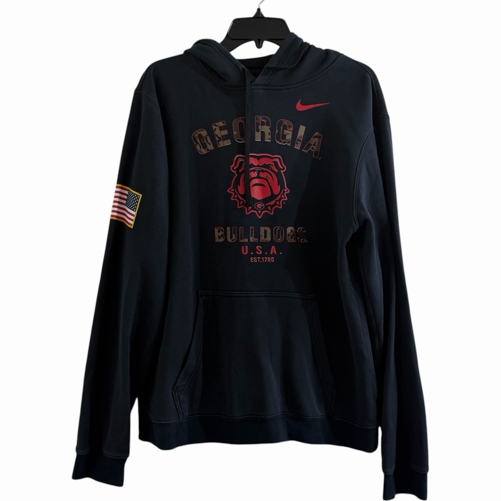 Nike Georgia Bulldogs Hoodie Mens Large Black Camo‎ Logo USA Flag NCAA Fleece